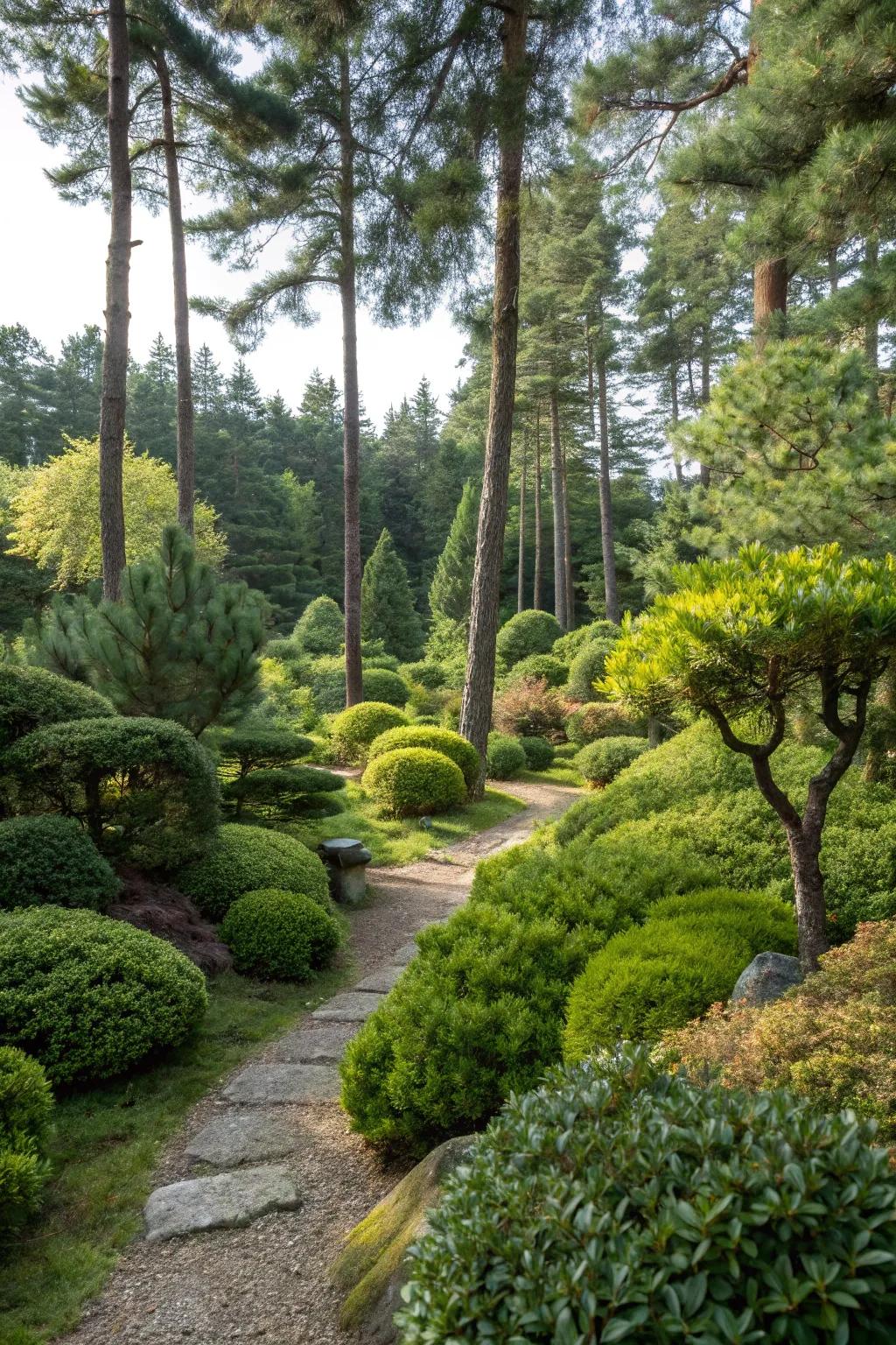 Evergreen shrubs provide year-round greenery in the garden.