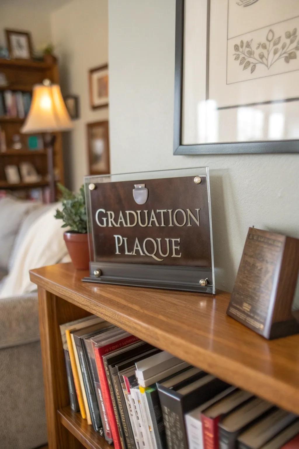 A graduation plaque commemorates their success.