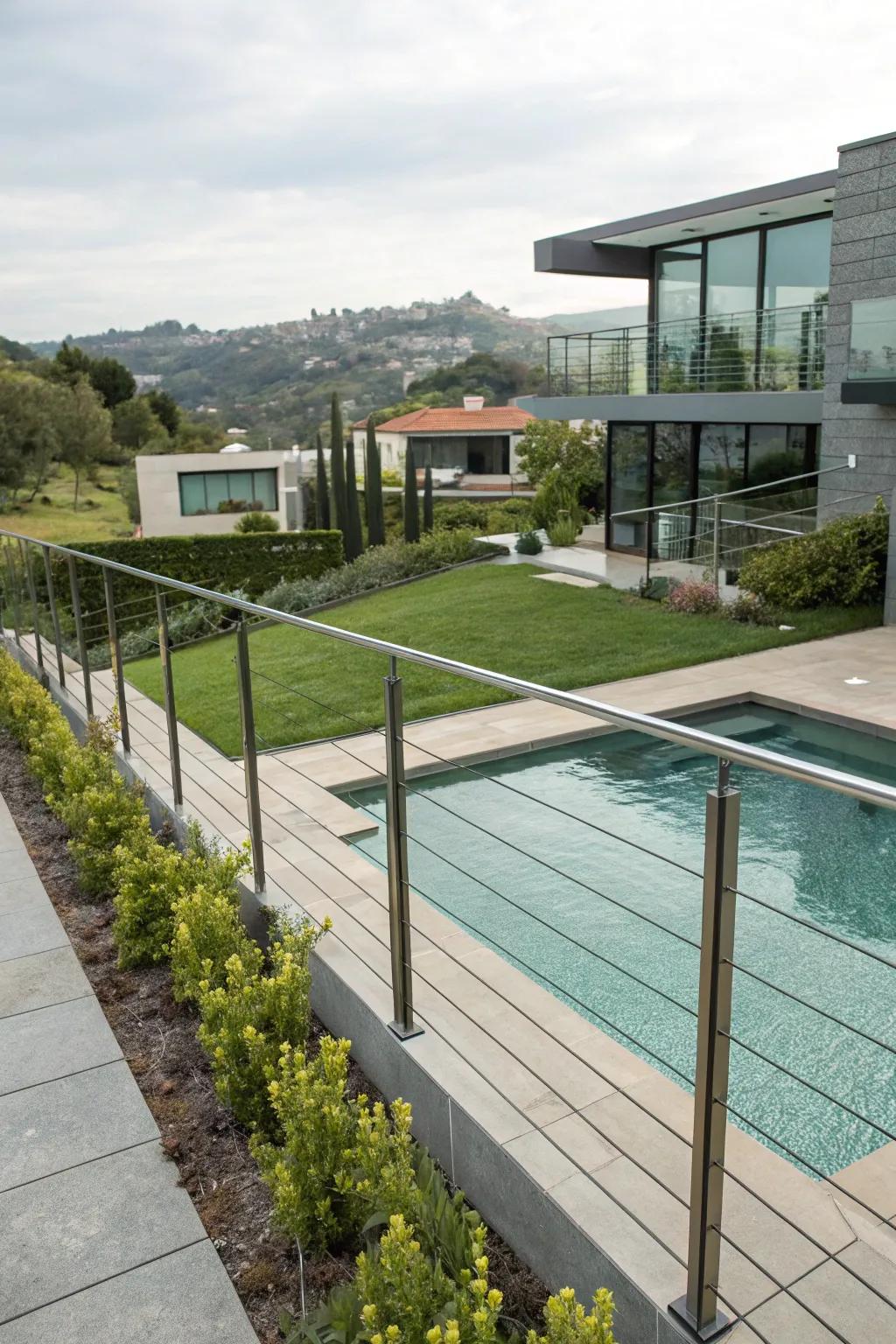 Sophisticated simplicity with a cable rail pool fence.