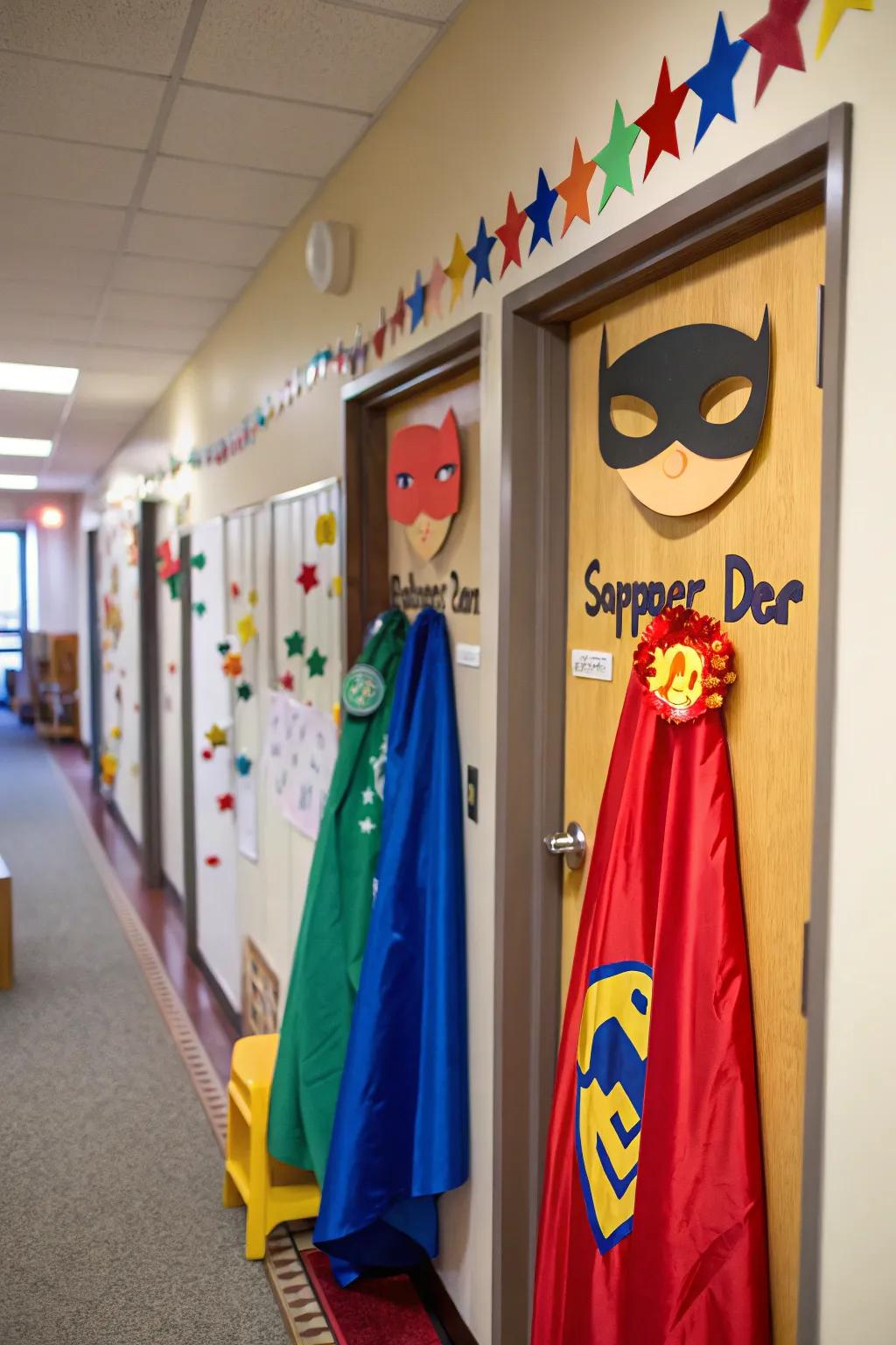 A superhero-themed door inspires strength and confidence.