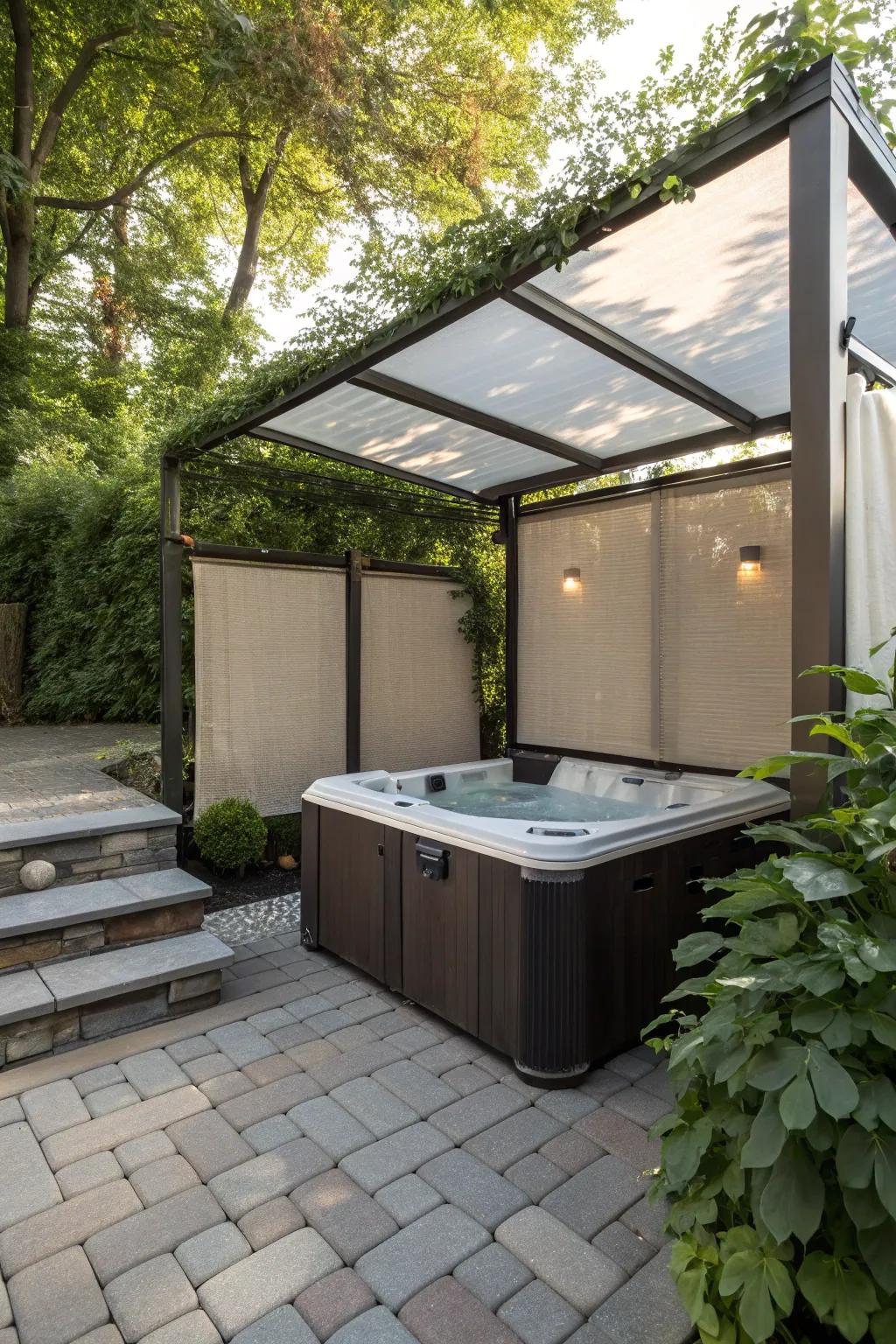 Screens offer flexible privacy options for your hot tub setup.