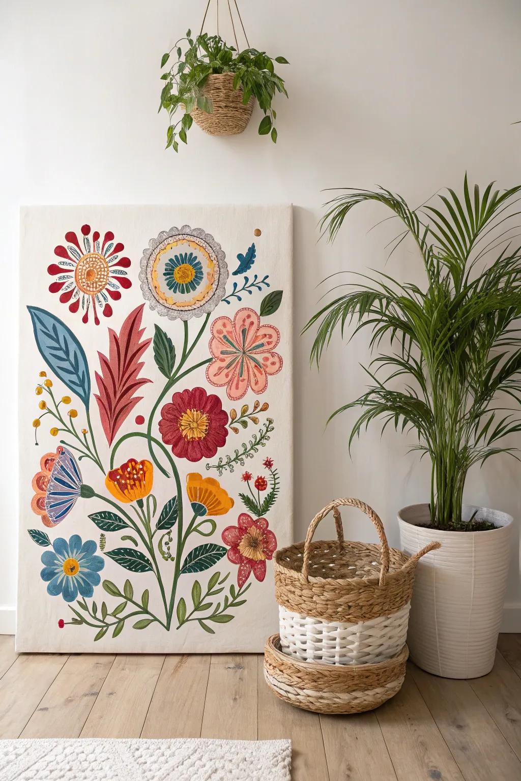 Bring joy to your space with funky floral puffy paint art!