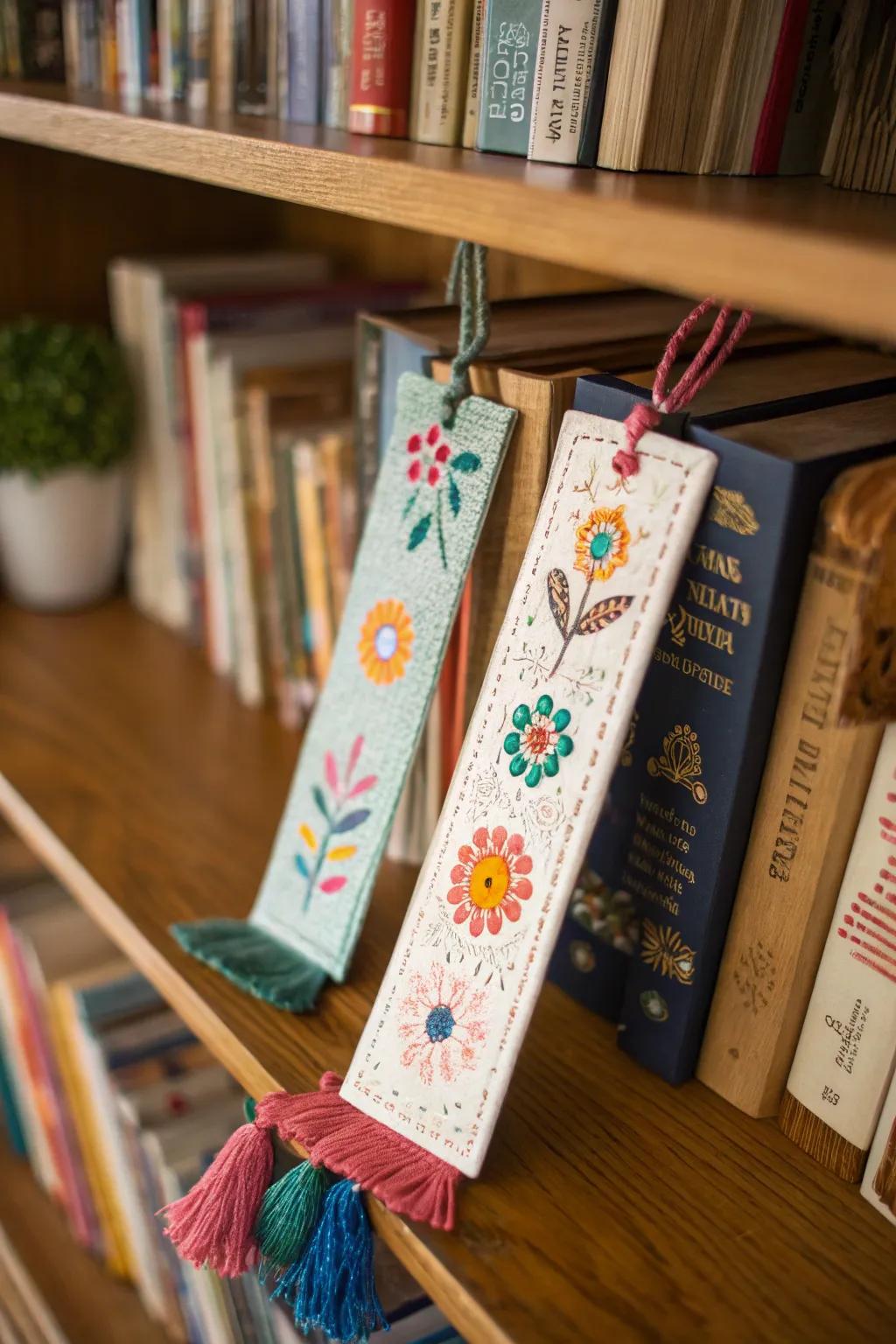 Enhance your reading experience with colorful puffy paint bookmarks.