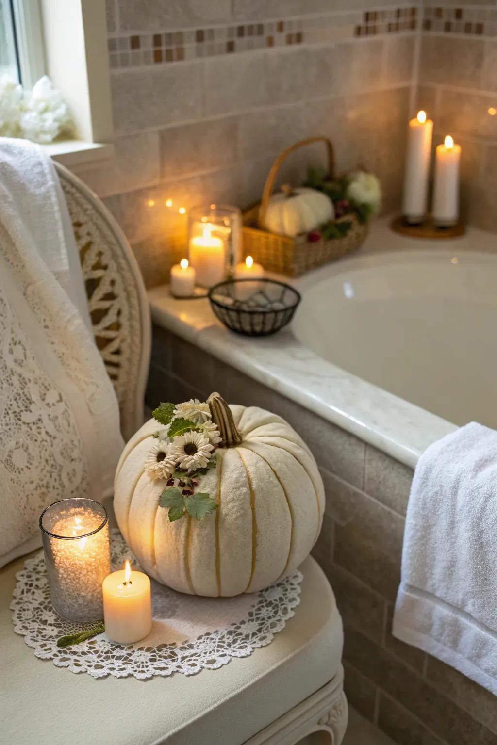 Spa pumpkins bring a humorous and relaxing vibe to any room.