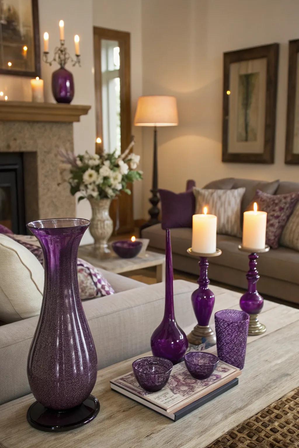 Purple decorative accents add charm and sophistication.