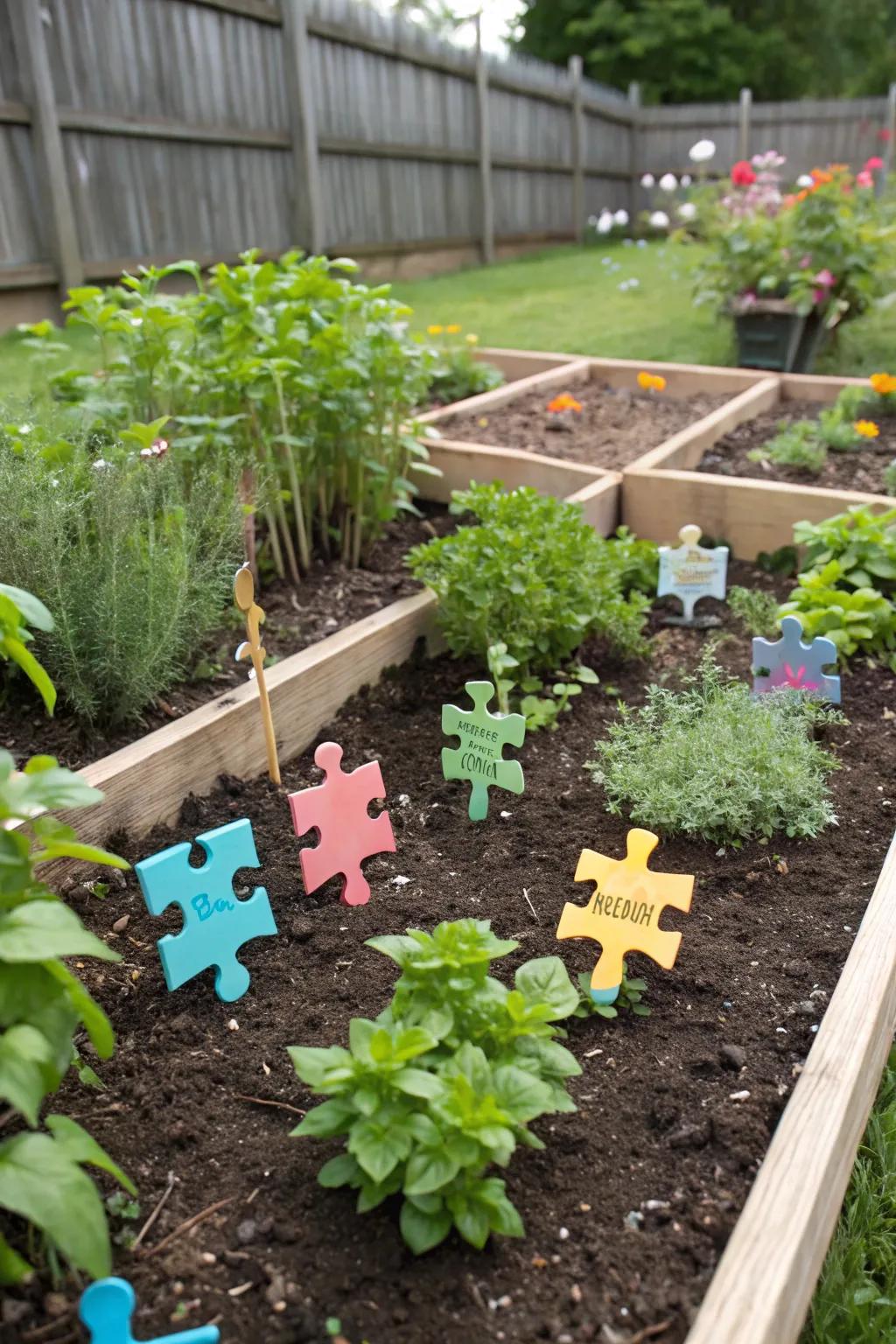 Keep your plants organized with puzzle piece markers.