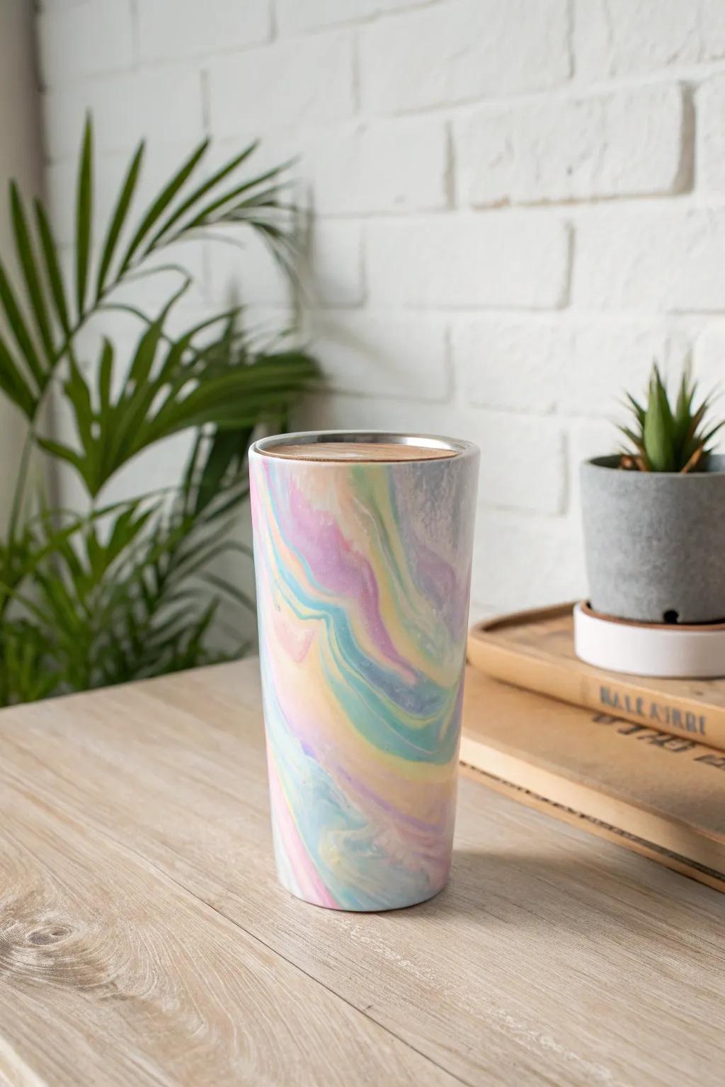 Elevate your drinkware with a touch of artistry – discover the magic of the marble rainbow effect.