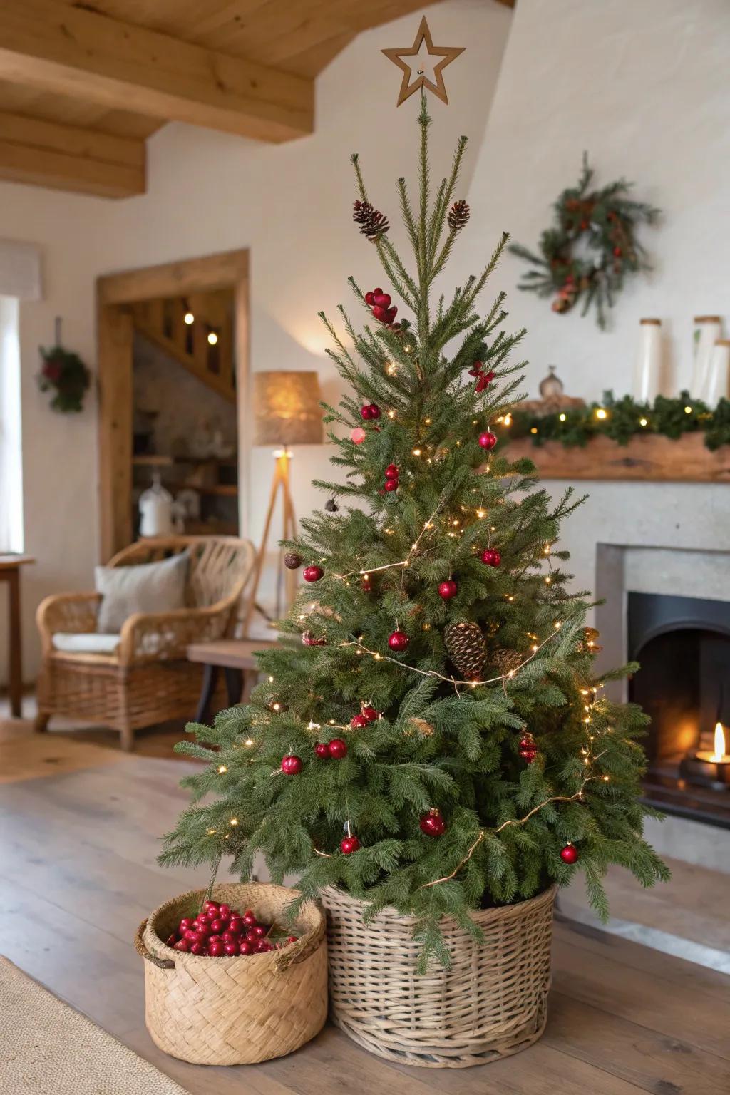 Natural elements enhance the tree's innate charm.