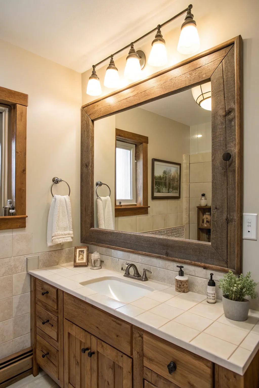 Upgrade your mirror with a rustic reclaimed wood frame.