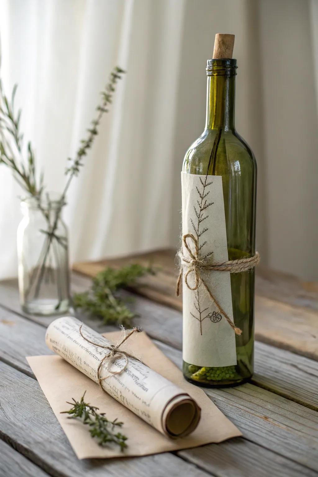Invite a personal touch with a 'message in a bottle' – perfect for weddings or special occasions.