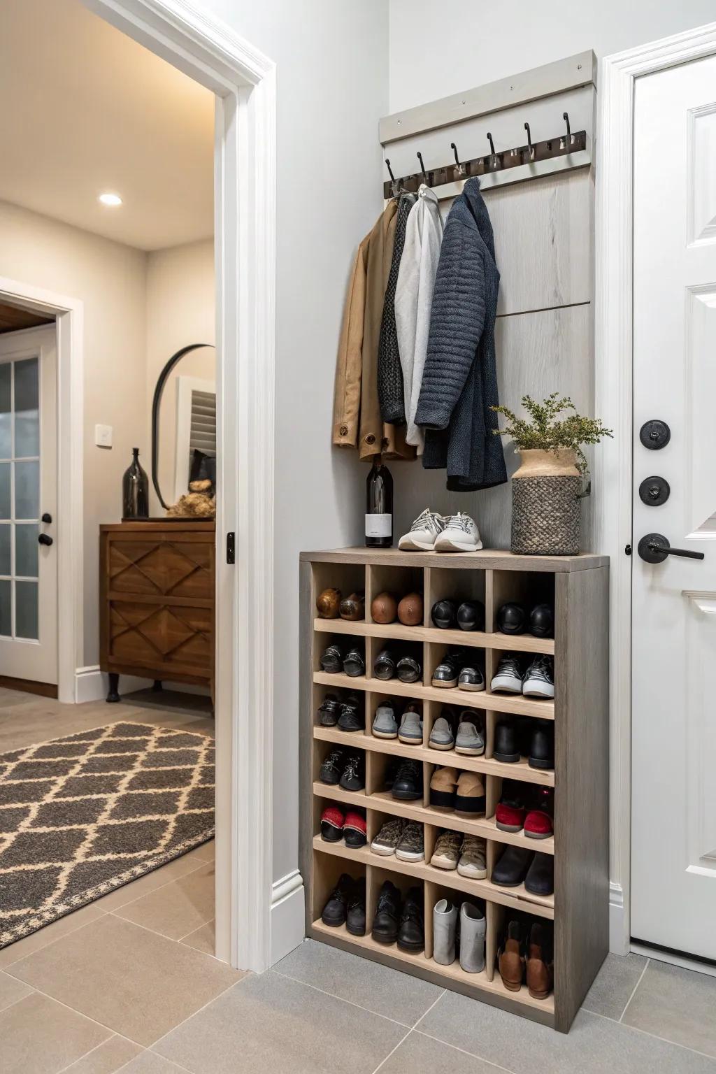 Organize shoes with a wine rack in your entryway.