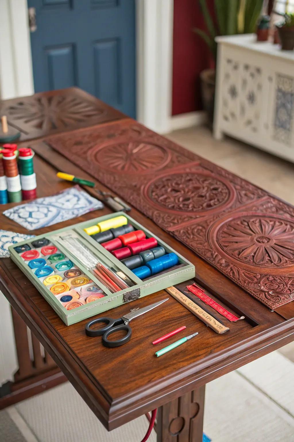 Craftsmanship Reimagined: A Bifold Door's Second Life as the Ultimate Craft Table.