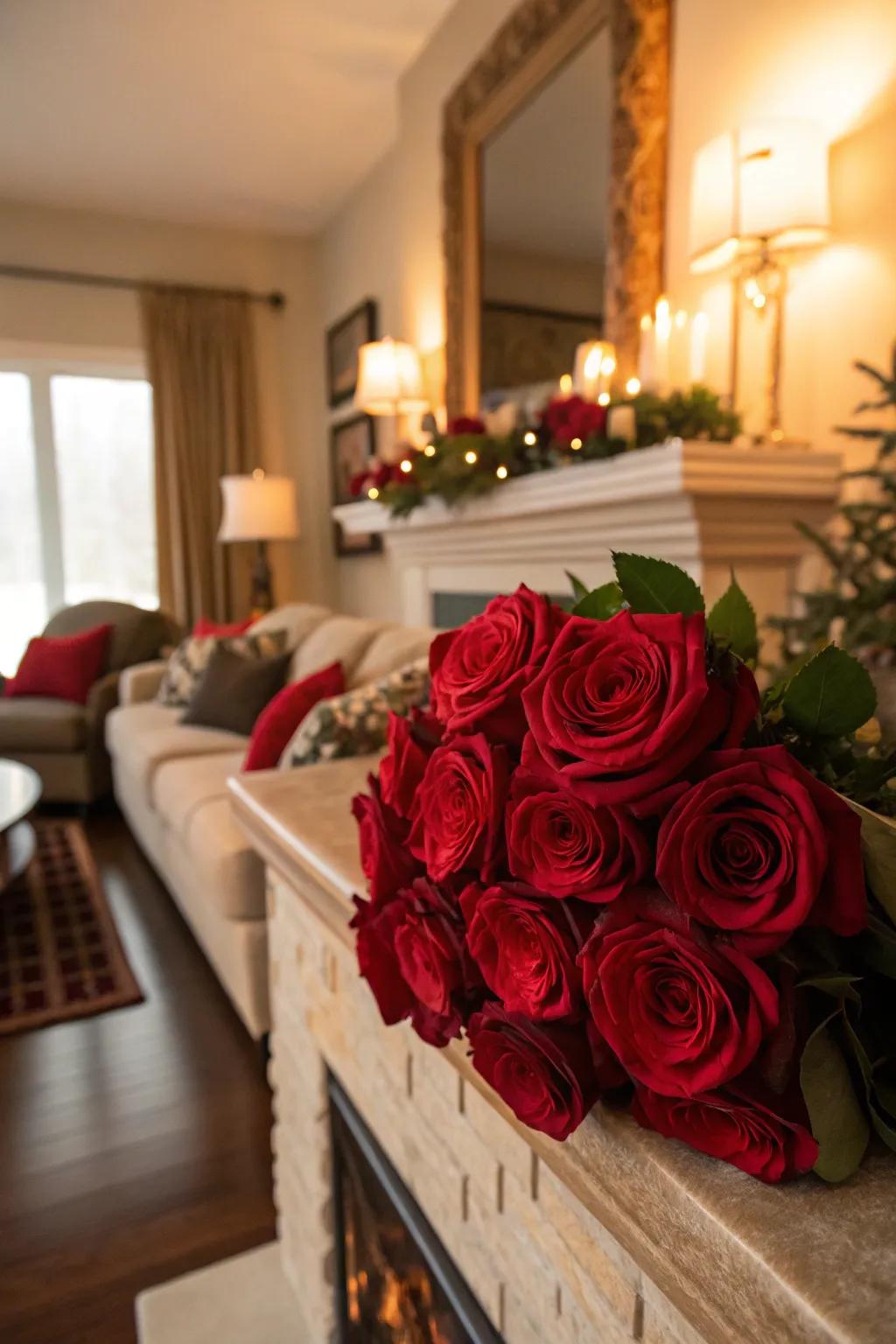 Monochromatic roses create a bold and dramatic focal point.