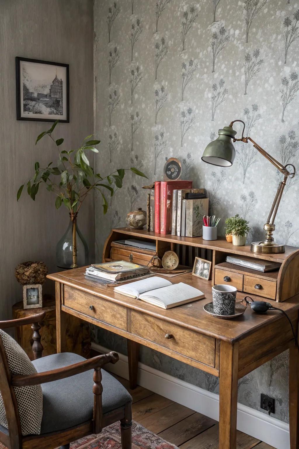 Weathered grey wallpaper for a calm and sophisticated office.