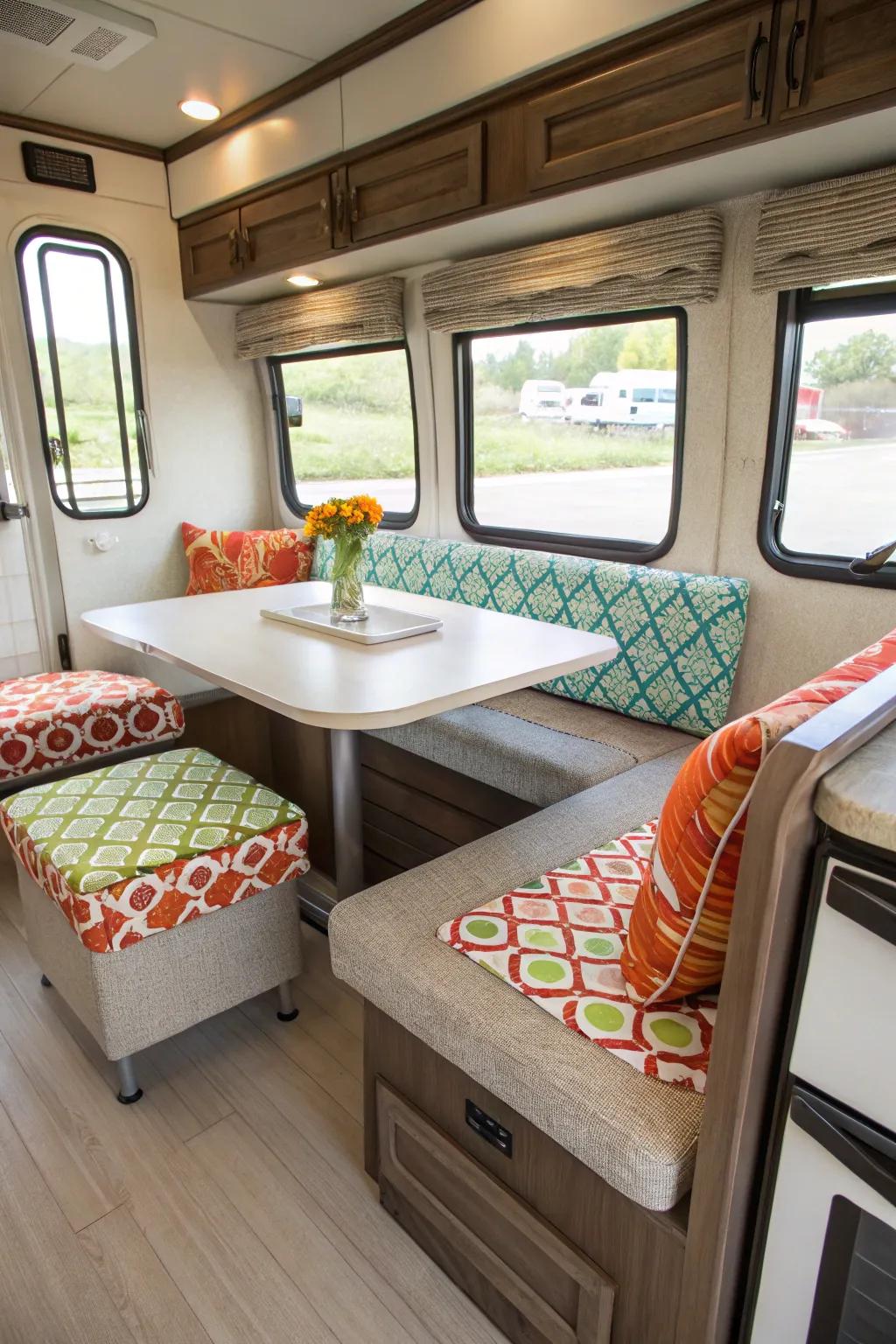 New cushion covers can breathe life into a tired RV interior.