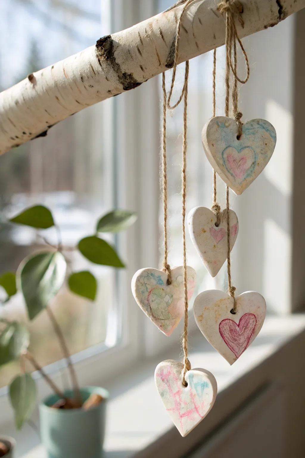 Capture the gentle melody of love with these handmade salt dough heart wind chimes.