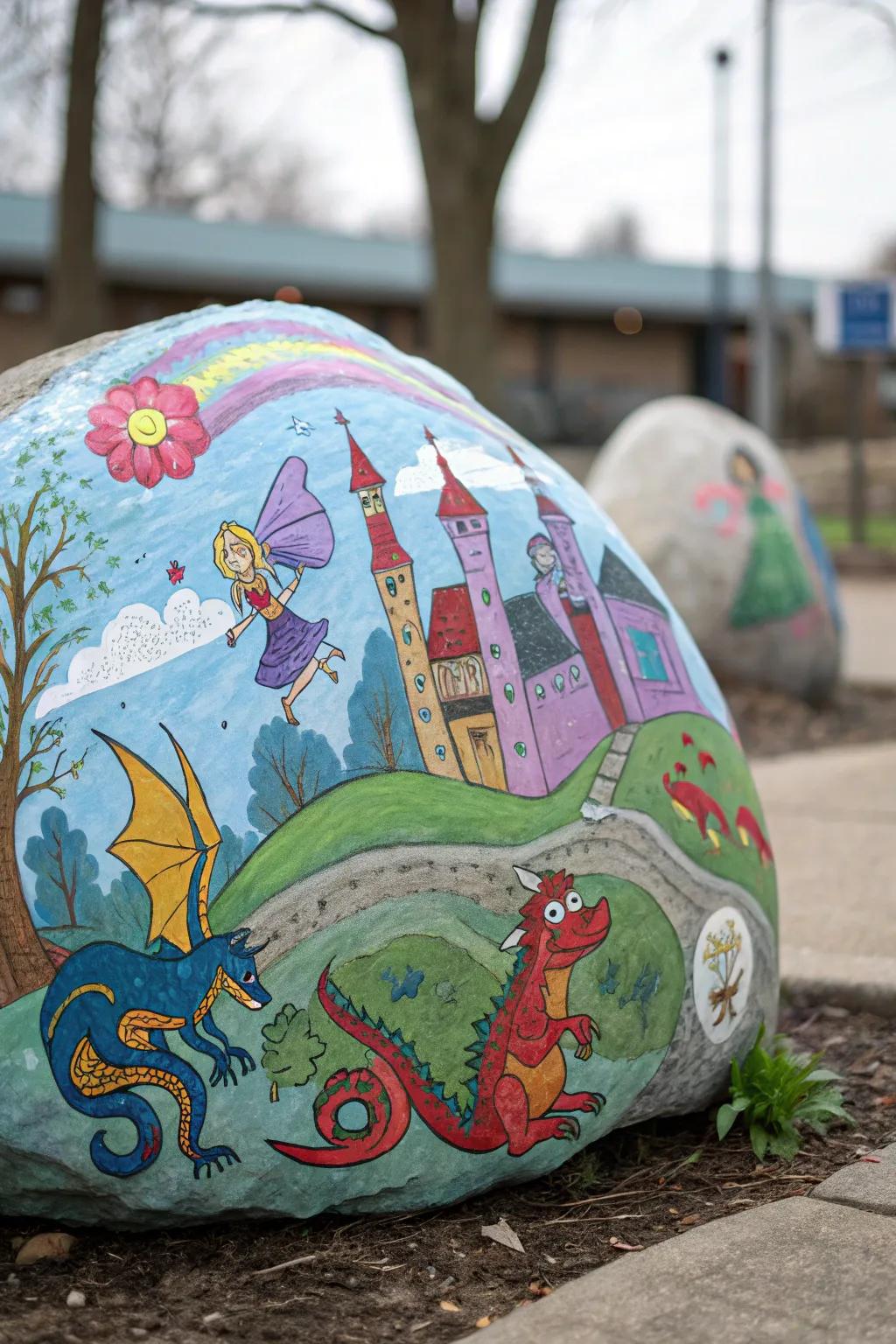 A fantastical rock painting that brings magic and wonder to life.