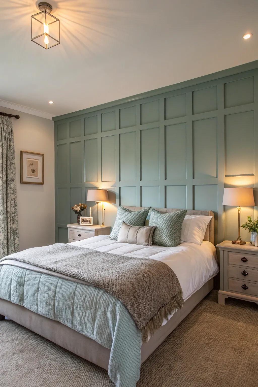 Feature wall with Shaker panels adds a focal point.