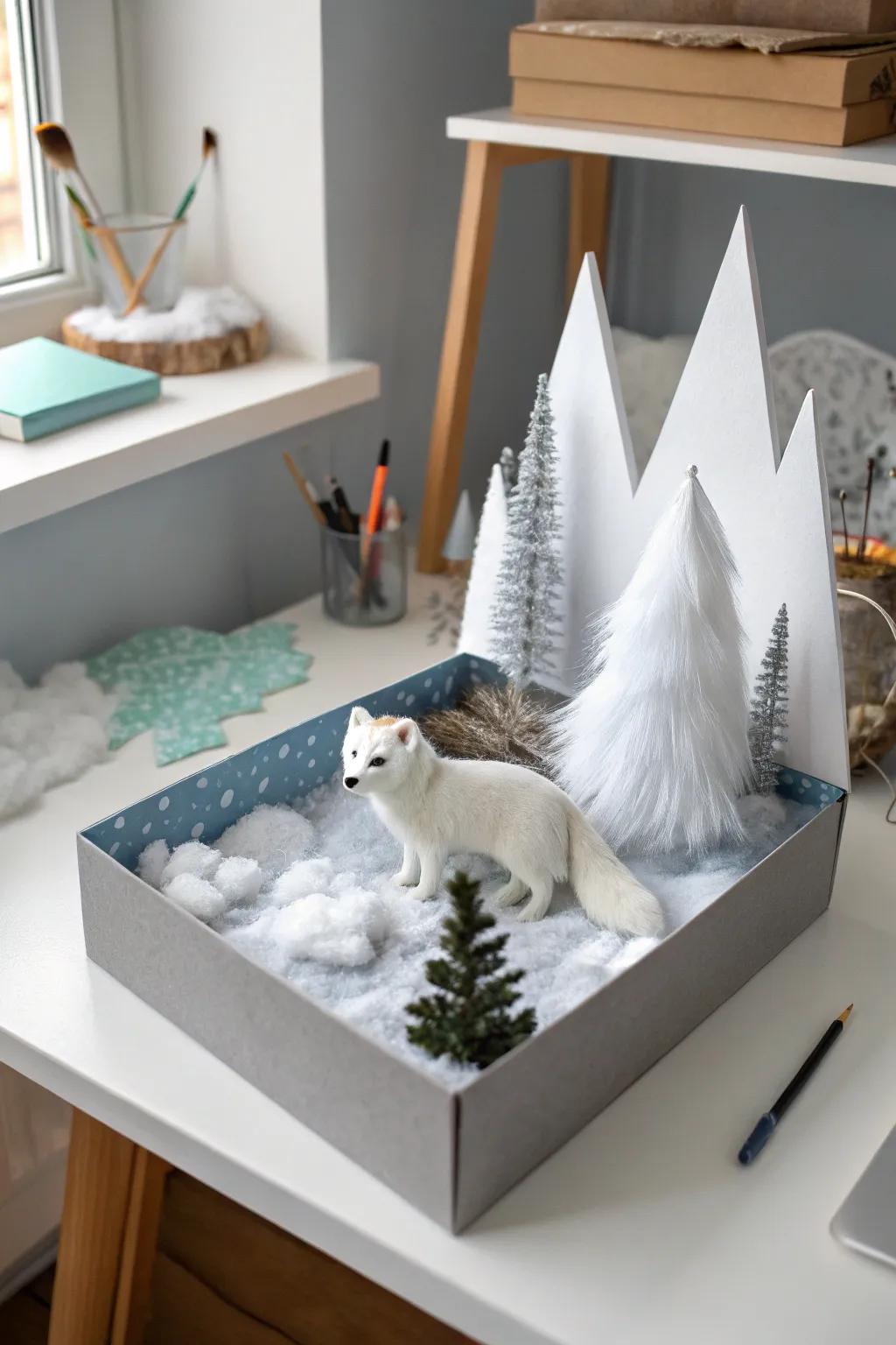 Explore the barren beauty of the tundra with this captivating shoebox scene.