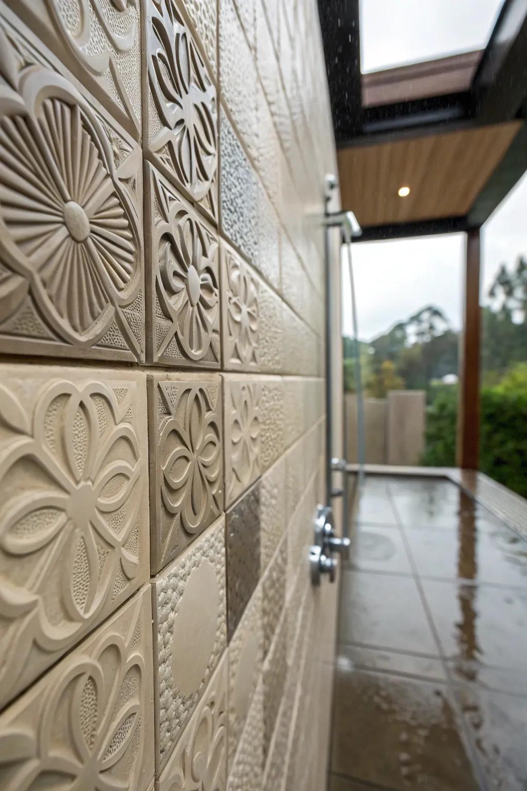 Sculptural 3D tiles add depth and intrigue to your shower.