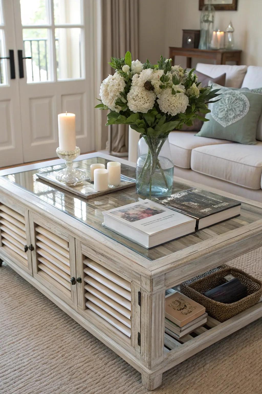 A chic and rustic coffee table from shutter doors.