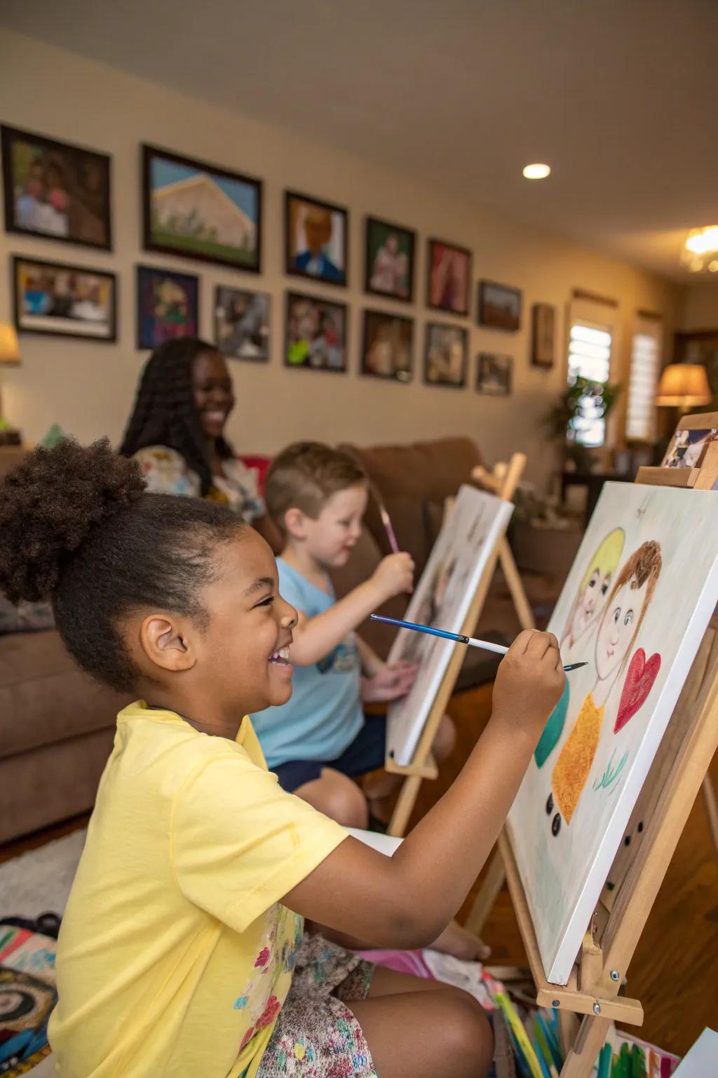 Kids painting self-portraits with creativity and care