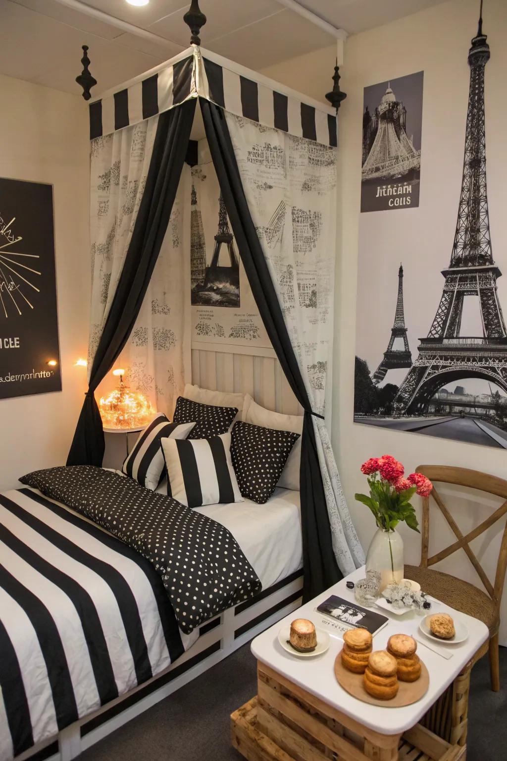 Bring the elegance of Paris to your sleepover with chic decor.