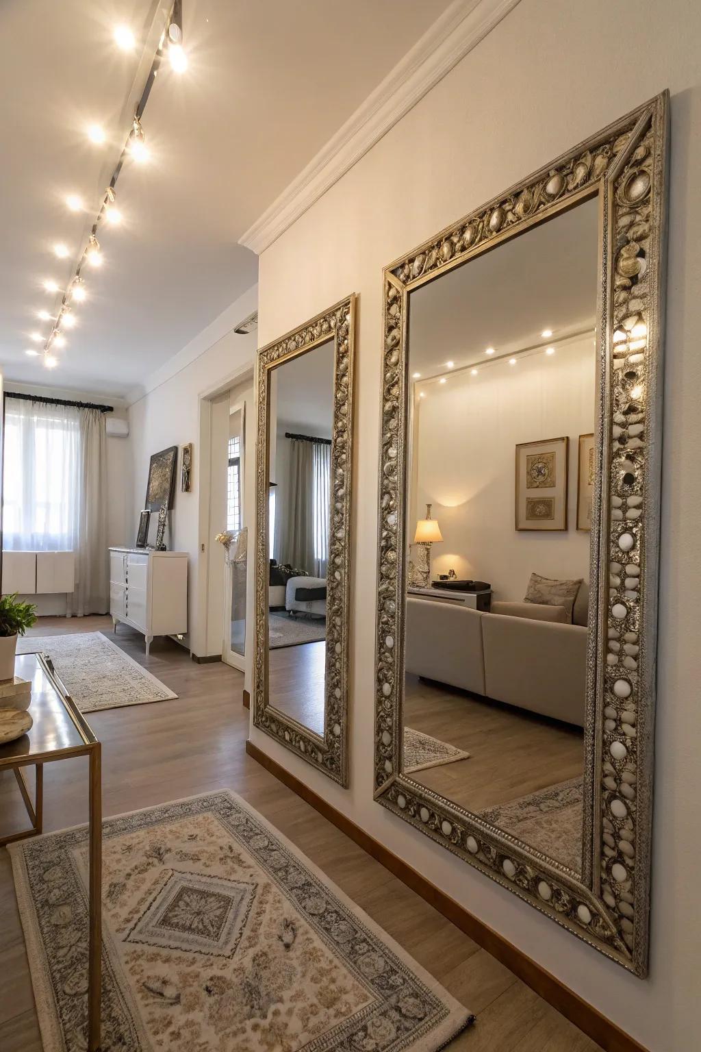 Strategically placed mirrors create the illusion of more space.