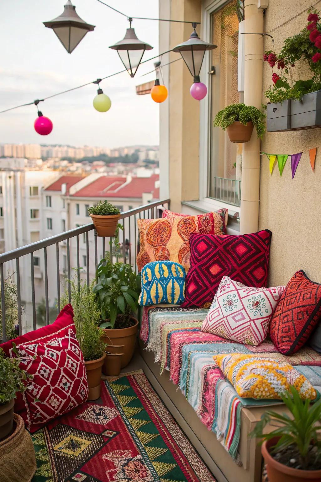 Bold colors and patterns bring energy to your balcony.