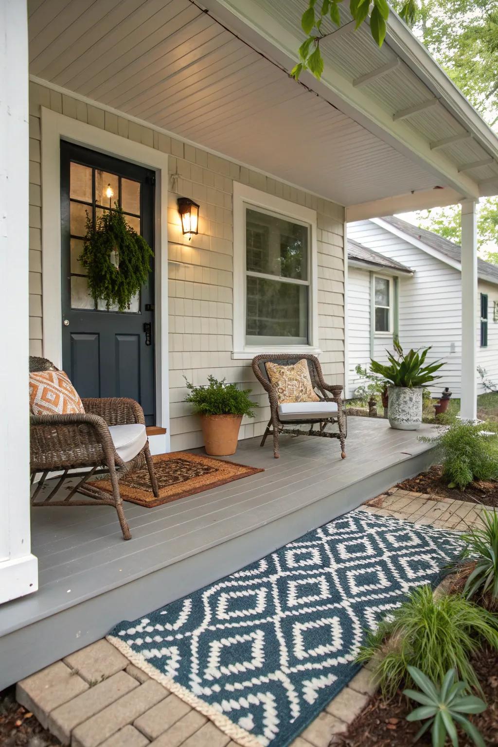 An outdoor rug adds warmth and style.