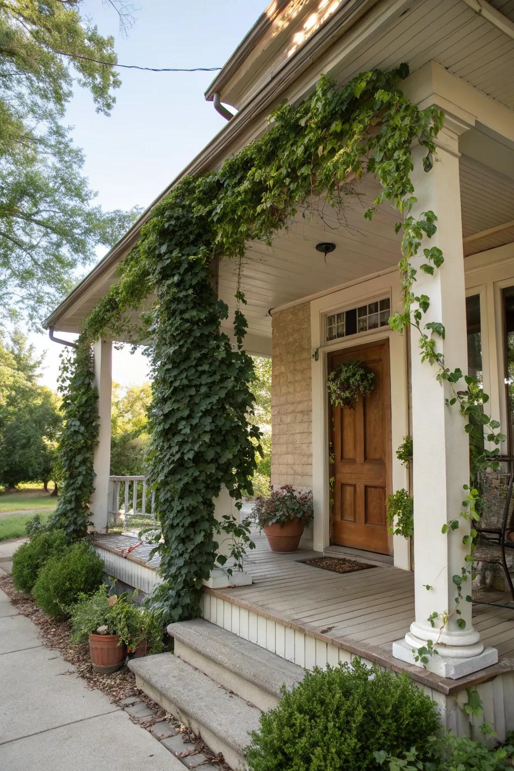 Climbing plants create a living tapestry.