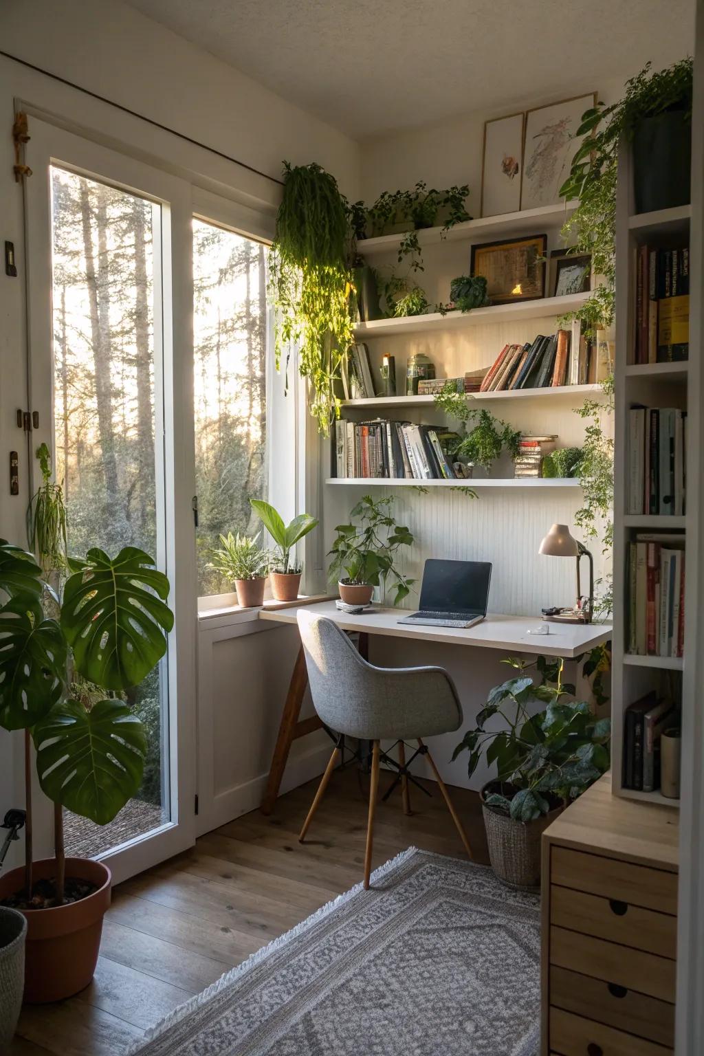 Greenery adds a calming touch to the office.