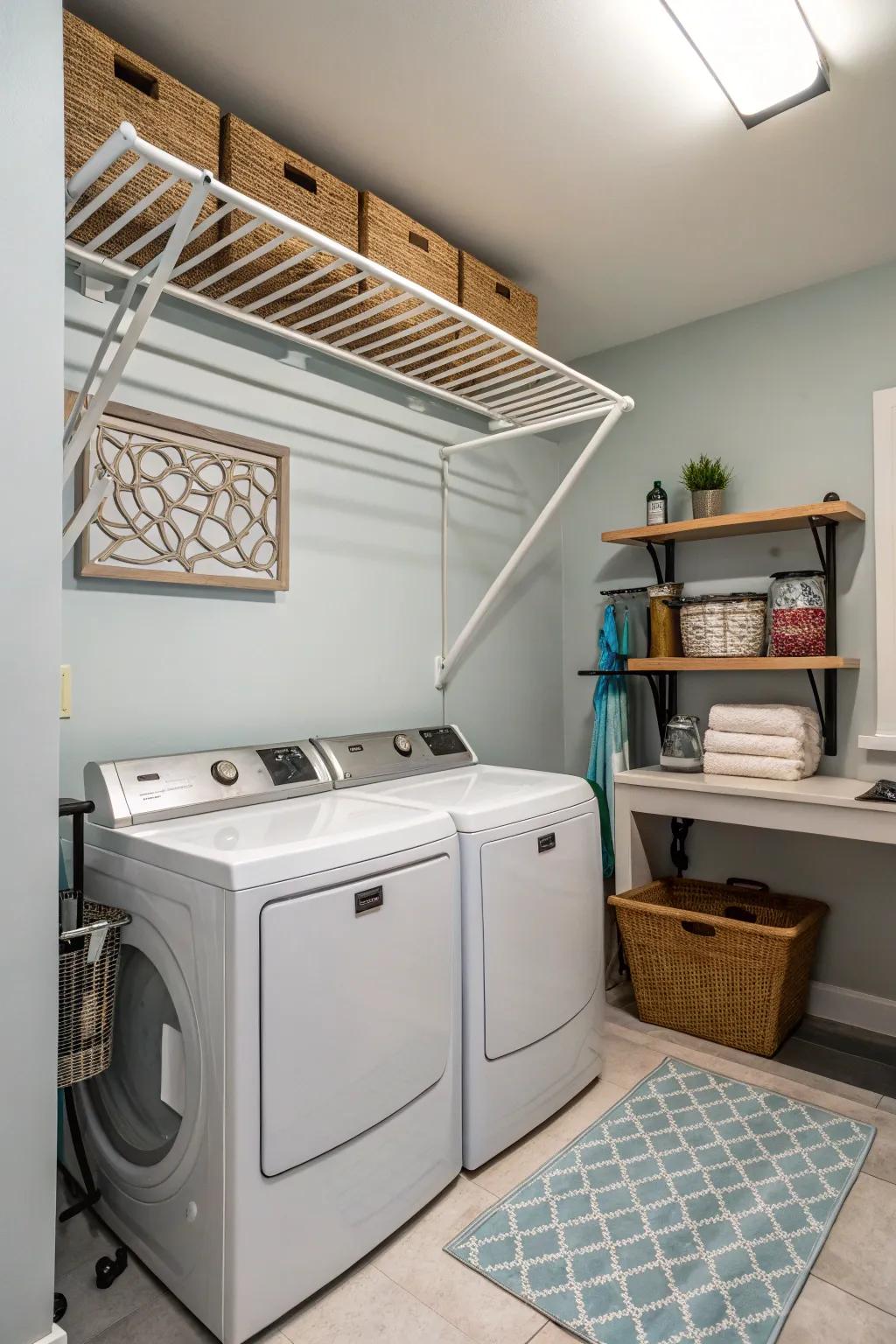 Fold-down drying racks save space.