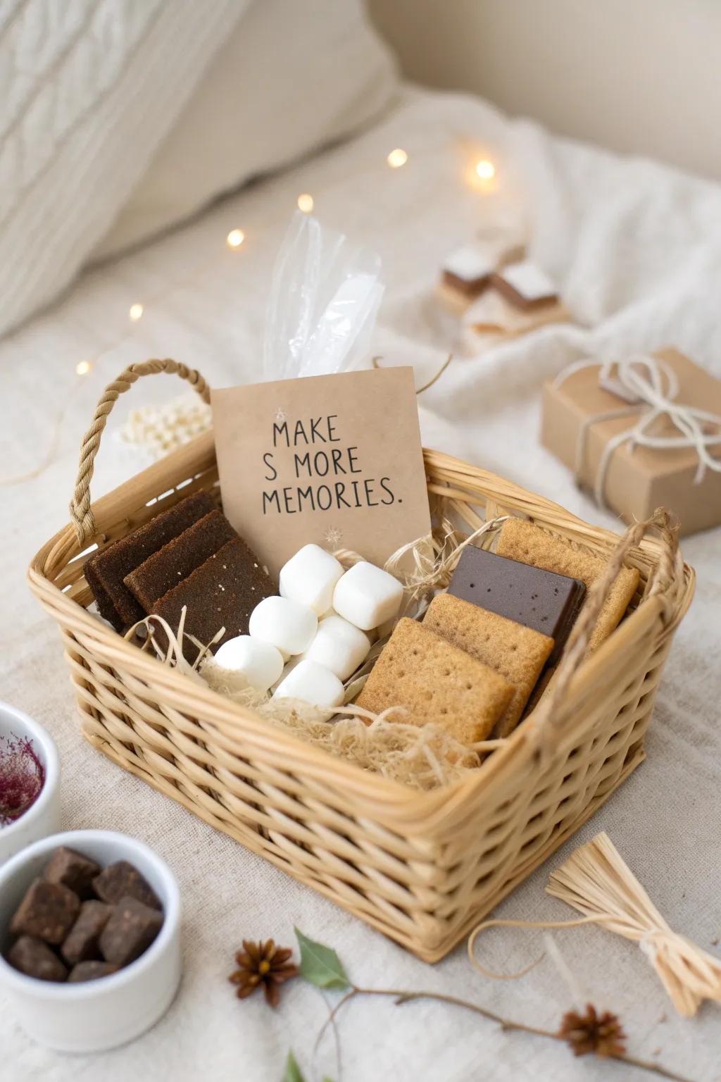 Craft unforgettable moments with a minimalist S'mores gift basket that speaks elegance and warmth.