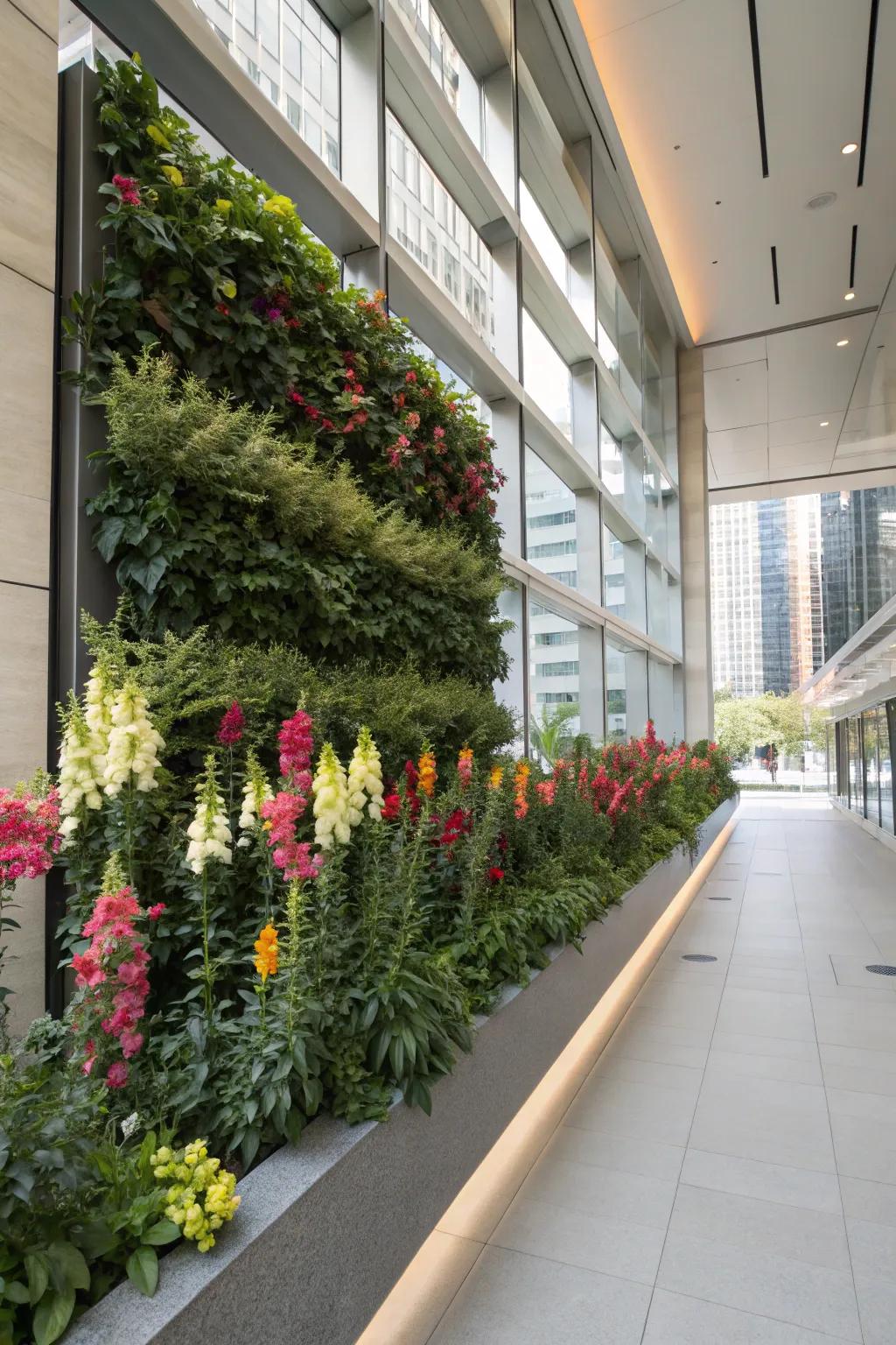 Snapdragons bring vertical interest to garden walls.