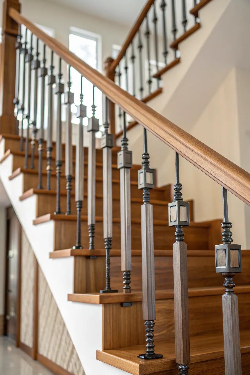 Mixed material spindles provide texture and contrast.