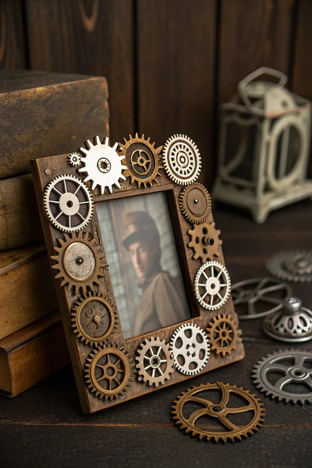 Elevate your memories with a steampunk gear frame—where vintage meets innovation.