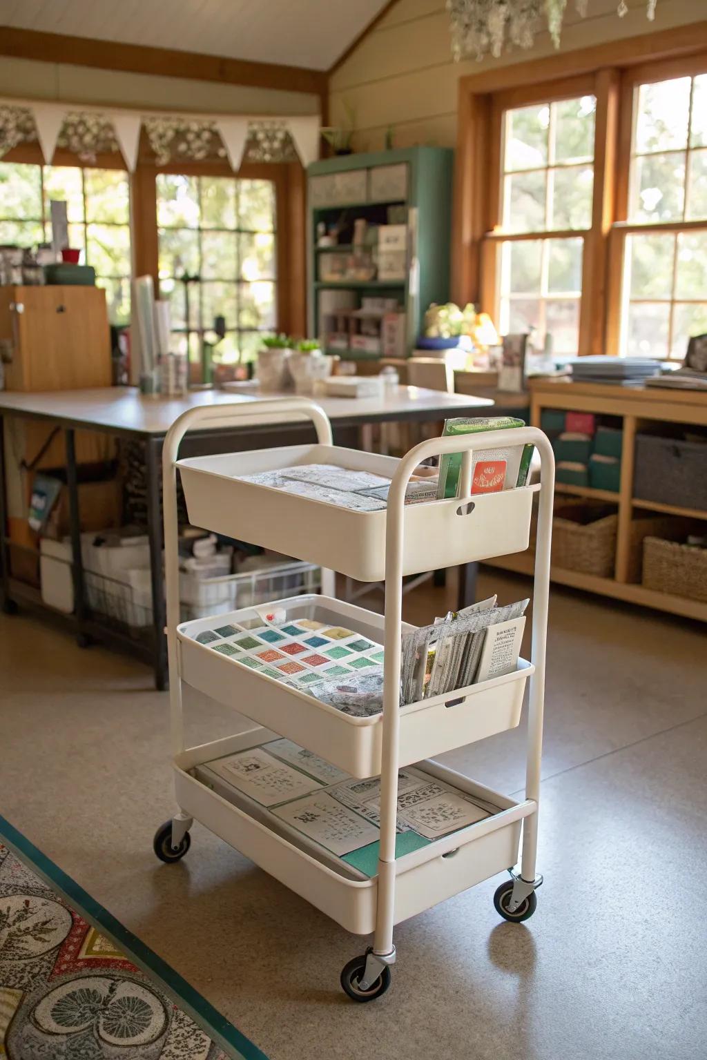 A rolling cart offers flexible and mobile stencil storage.