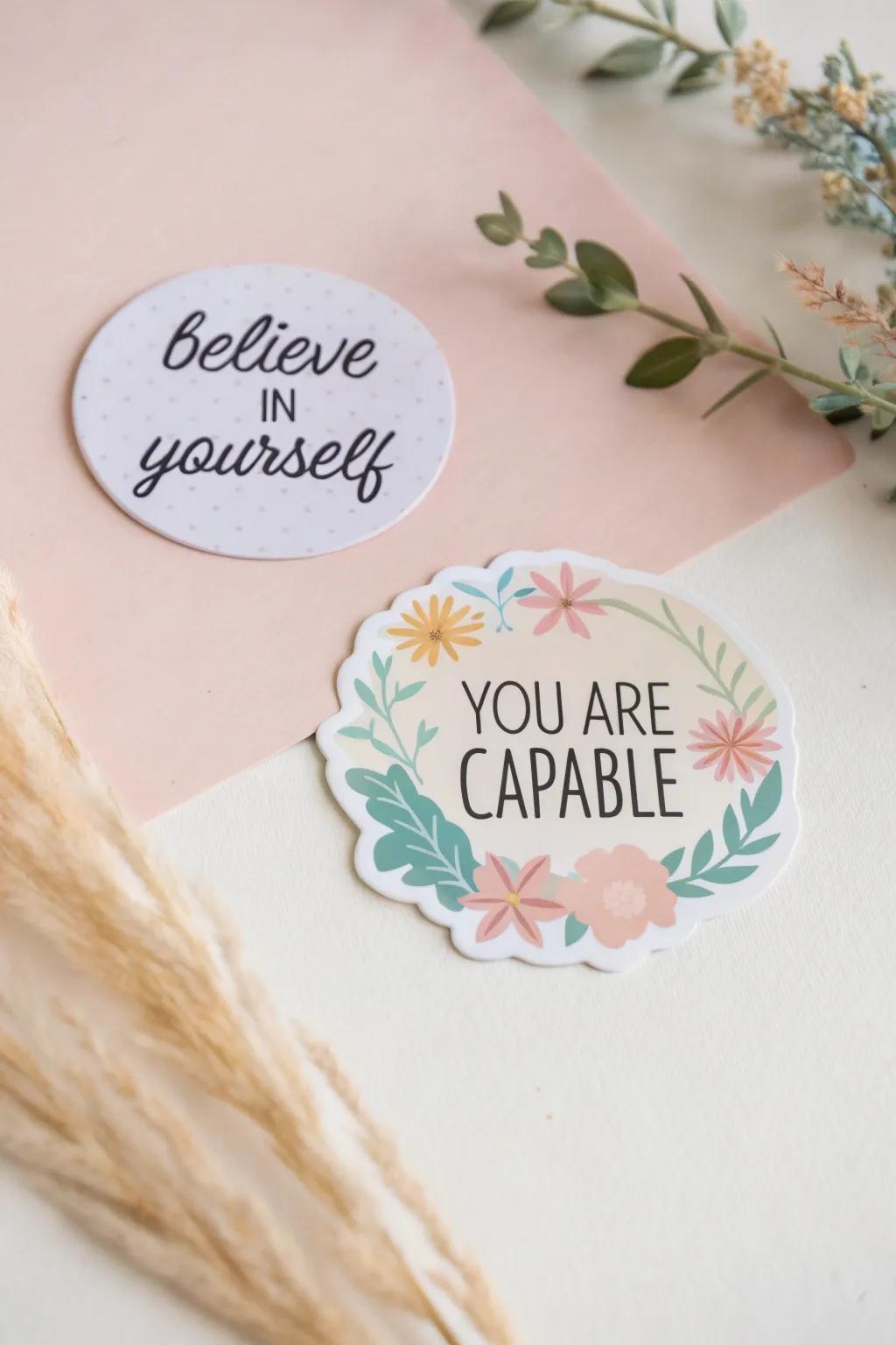 Inspirational stickers with quotes to uplift your day.