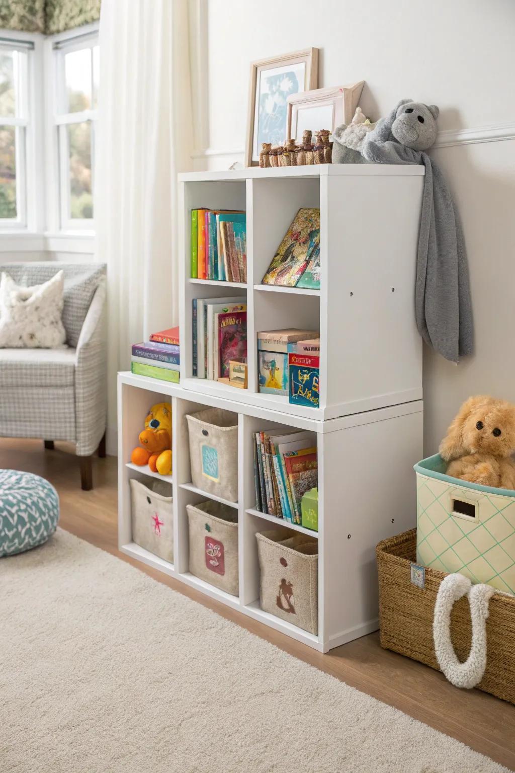 Stackable storage cubes adapt to your toddler's growing needs.