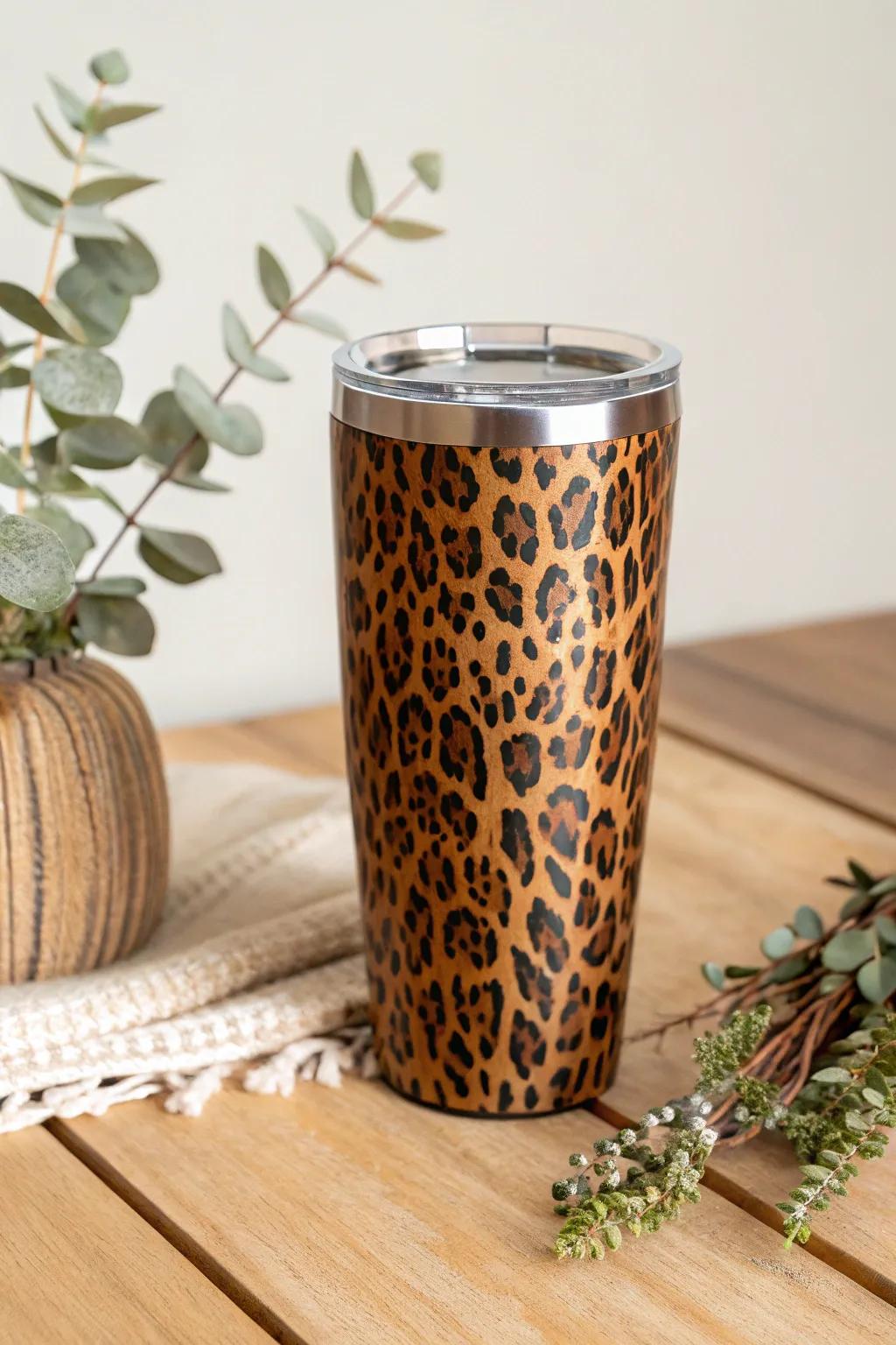 Embrace your wild side with this chic leopard print tumbler, perfect for your next adventure.