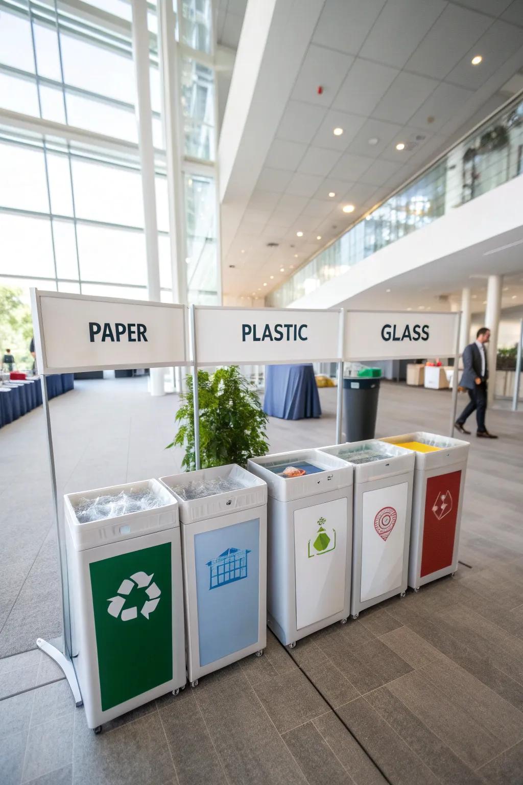 Recycling stations help guests reduce waste effectively