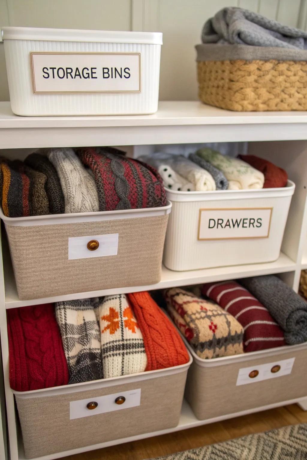 Labels help keep your sweater storage organized and efficient.