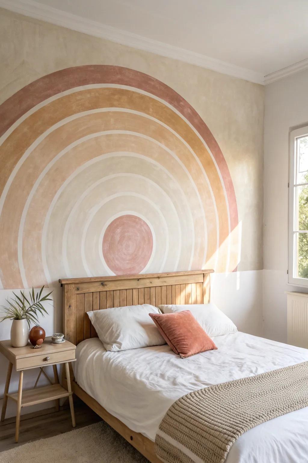 Embrace serenity with a circle ombre accent wall—perfect for adding a calming touch to your bedroom sanctuary.