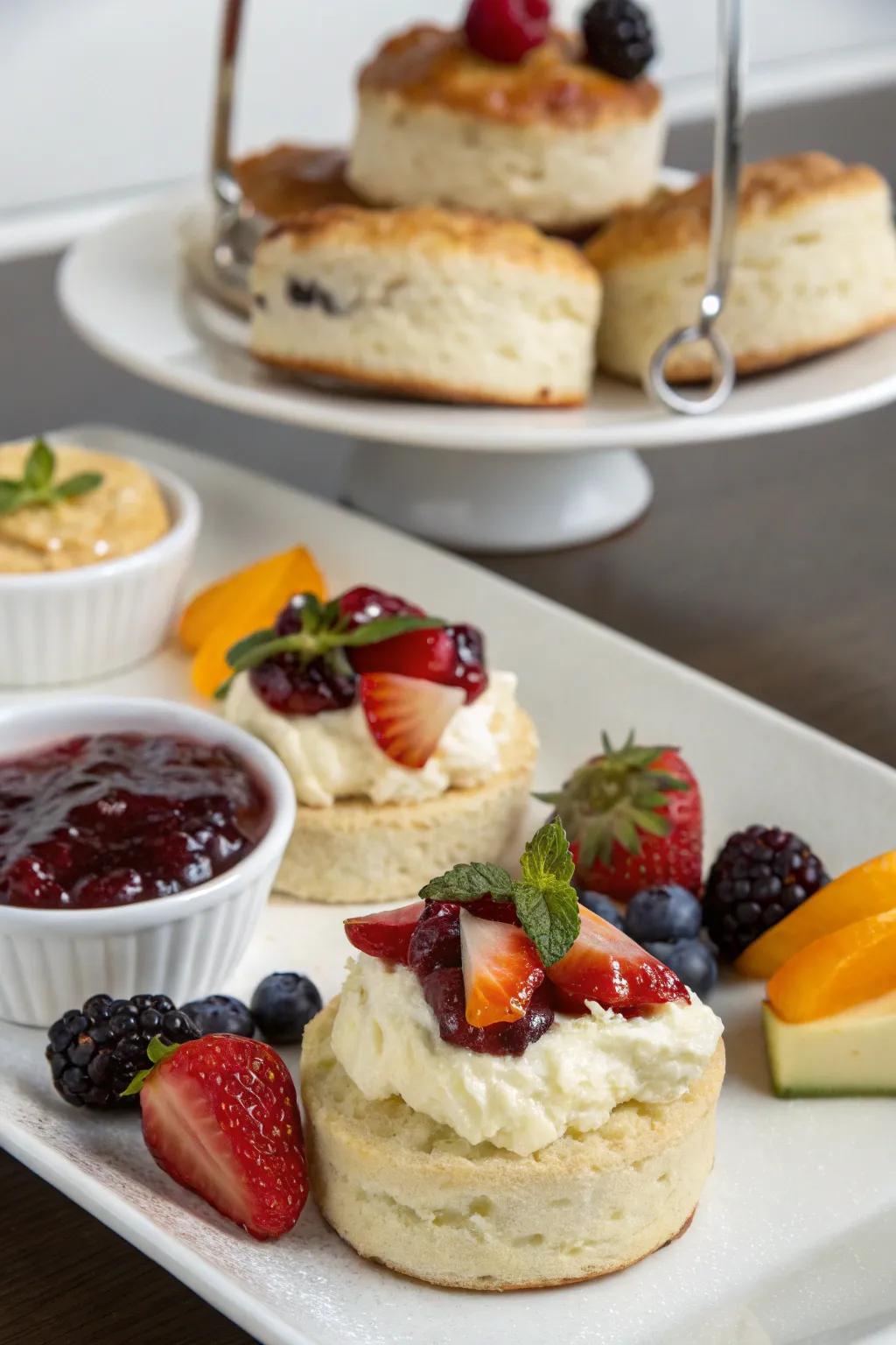 A scone bar lets guests customize their own treats.