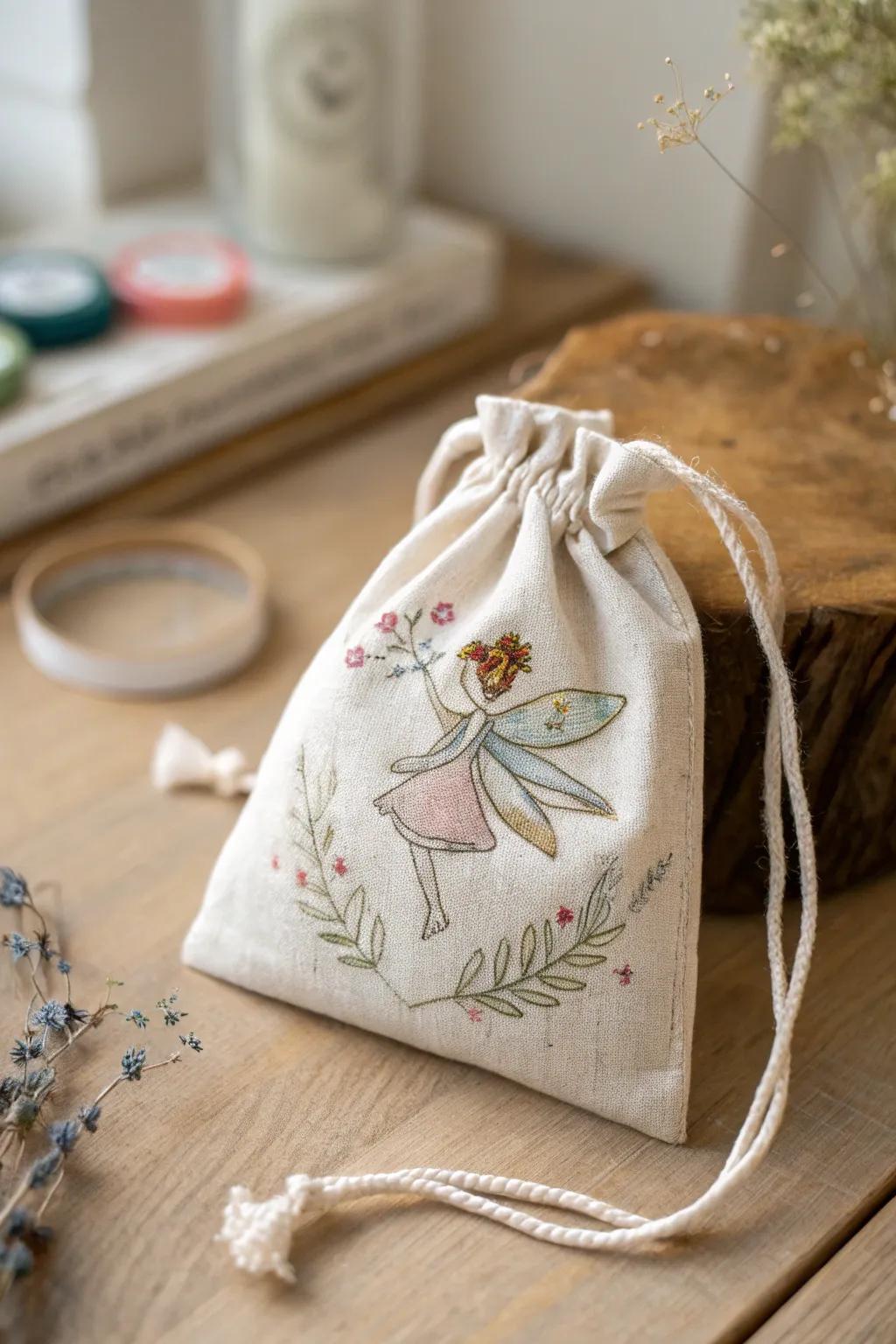 Enchant your child's imagination with a handcrafted tooth fairy bag, where simplicity meets magic in a beautifully designed keepsake.