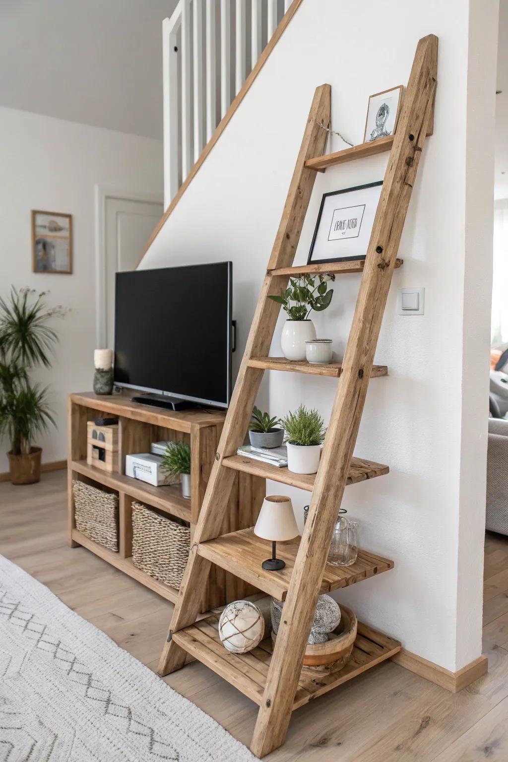 Transform your space with an artistic ladder display: a perfect blend of style and functionality!