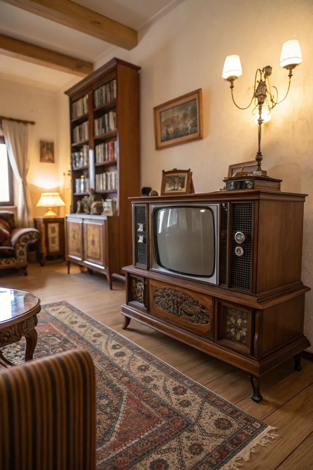 Antique furniture can elegantly complement your TV setup.