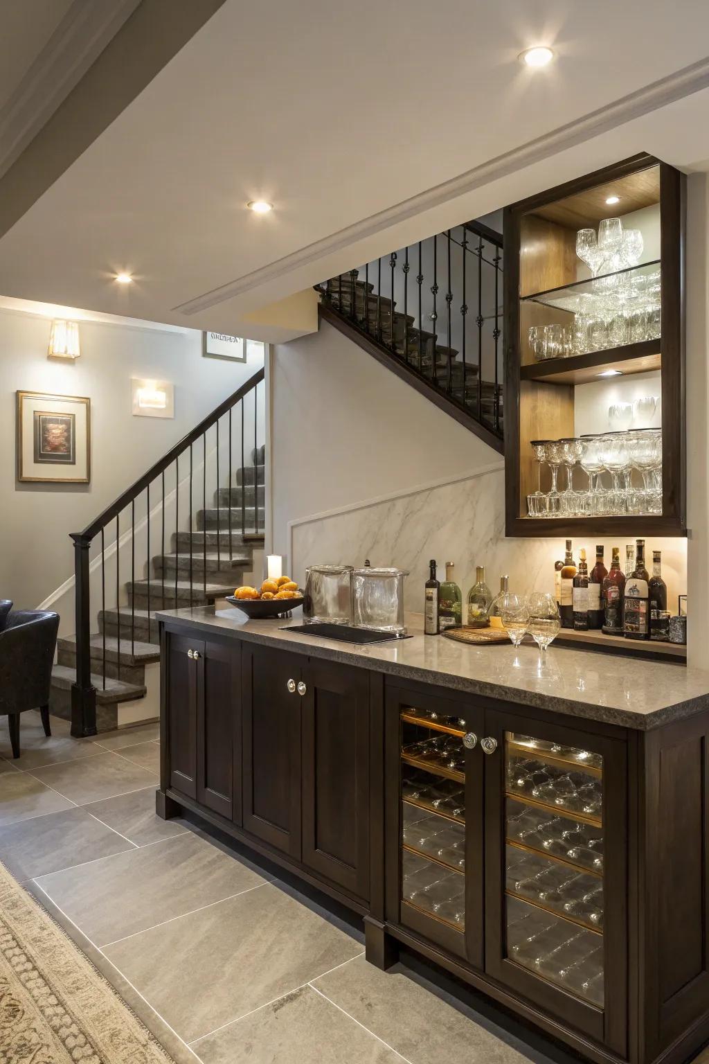 A sleek wet bar that adds a touch of luxury to any home.