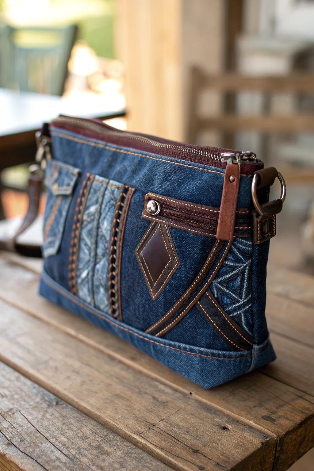 Transform your old jeans into a stylish statement piece with this handcrafted denim purse.